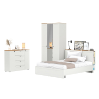 Спальные гарнитуры, Тумба-комод 16.221 Остин со шкафом для одежды 13.336.03 и двуспальной кровати с ортопедом 1600