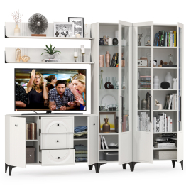 Тумба-комод и шкаф с тремя стеклянными дверками в гостиную Валенсия № 116