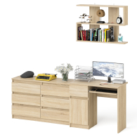 Прямые компьютерные столы, Большой комод на 6-ть ящиков Мори с компьютерным столом МС-1 левый и полка открытая на 900