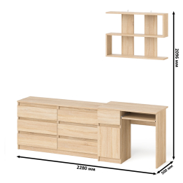 Компьютерный стол МС-1 левый с широким комодом МК1380-6 и полкой Мори 900