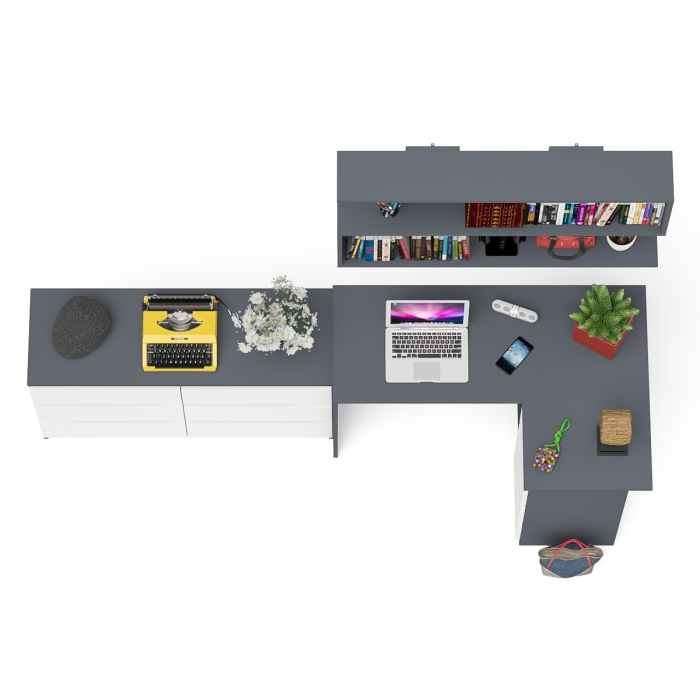 Домашние кабинеты, Стол угловой компьютерный Мори МС-16 правый с книжной полкой и комодом на шесть ящиков