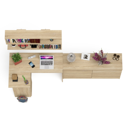 Стол угловой компьютерный Мори МС-16 левый с навесной книжной полкой и комодом МК1380.6