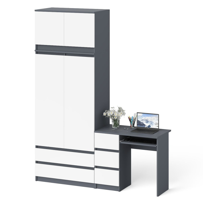 Компьютерные столы, Однотумбовый стол компьютерный МС-6 левый с шкаф-комодом 900 с антресолью Мори