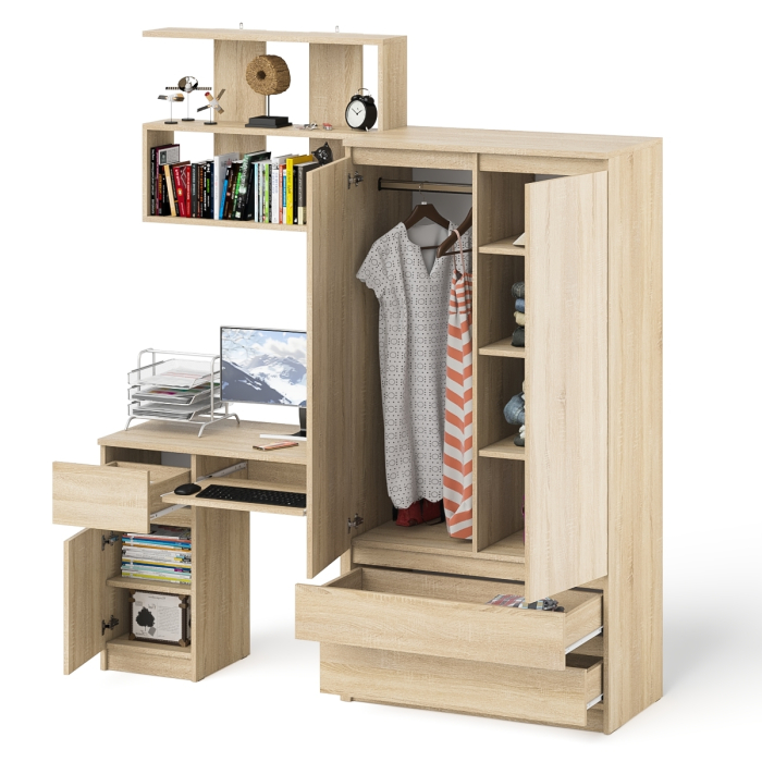 Домашние кабинеты, Компьютерный стол Мори МС-1 левый с полкой и шкаф-комодом