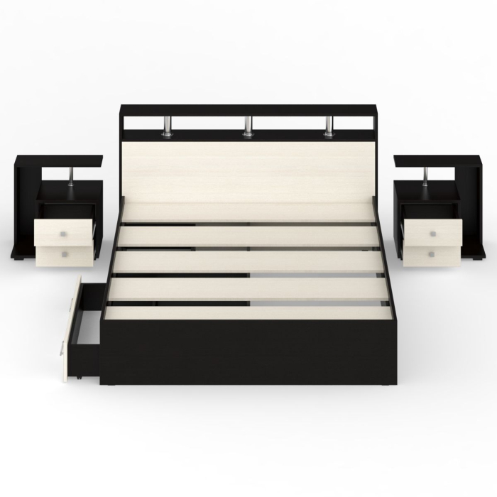 Спальные гарнитуры, Кровать с ящиками Камелия 1600 с двумя прикроватными тумбами