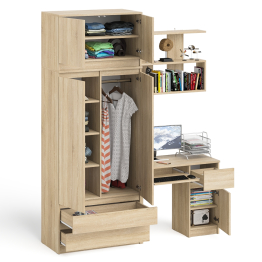 Шкаф с антресолью Мори МА900.1 с компьютерным столом МС-1 правым и книжной полкой