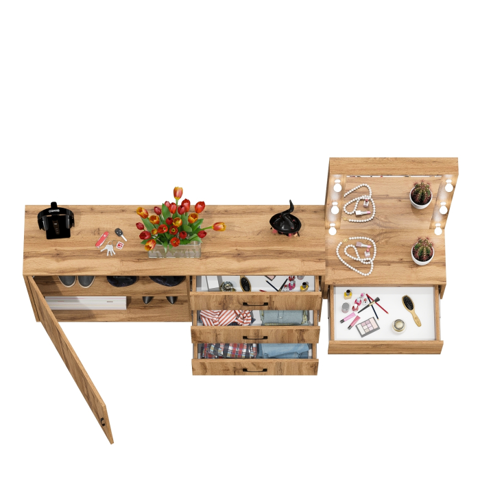 Туалетные столики, Стол косметический навесной с подсветкой и комод 122-1504