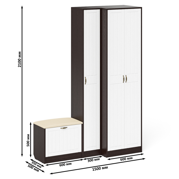 Прихожие, Шкаф с пеналом и обувницей с сиденьем П-6 № 25 МДФ фрезеровка прованс