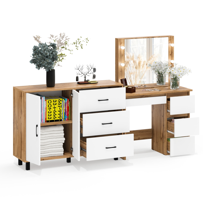 С зеркалом, Комод-тумба 123-1204 и столик косметический с подсветкой и зеркалом Сура