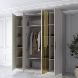 Шкаф распашной 4-х дверный с зеркалом Савелья кашемир