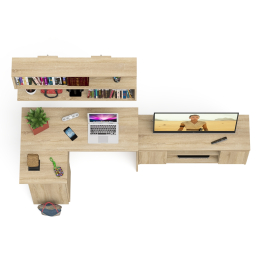 Угловой стол компьютерный Мори МС-16 левый с тумбой под ТВ и полкой для книг