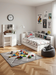 Кровать с ящиками с прикроватным блоком для вещей Ксения 900 и столик косметический с подсветкой Сура