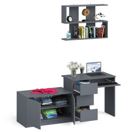 Тумба с дверками МА900 с компьютерным столом МС-6 левым и полкой 900