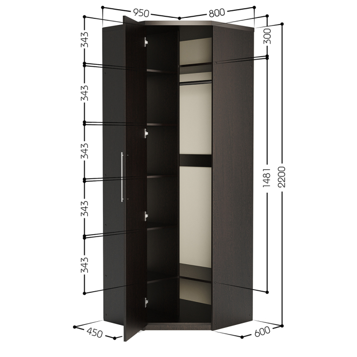 Для одежды, Шкаф угловой Мелодия МУ-12 95х80