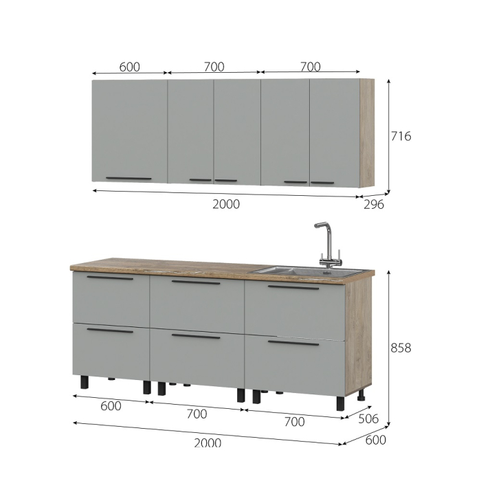 Кухонные гарнитуры, КГ Этна Софт Грей 3_2,0