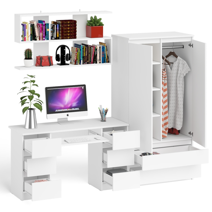 Домашние кабинеты, Шкаф-комод Мори МШ900.1 с письменным 2-х тумбовым столом МС-2 и полкой книжной