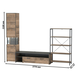 Стенка для гостиной Трувор № 14 с пеналом-витриной с подсветкой