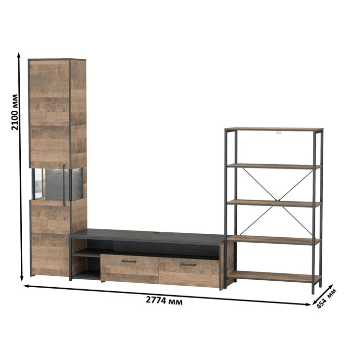 Стенки для гостиной, Стенка для гостиной Трувор № 14 с пеналом-витриной с подсветкой