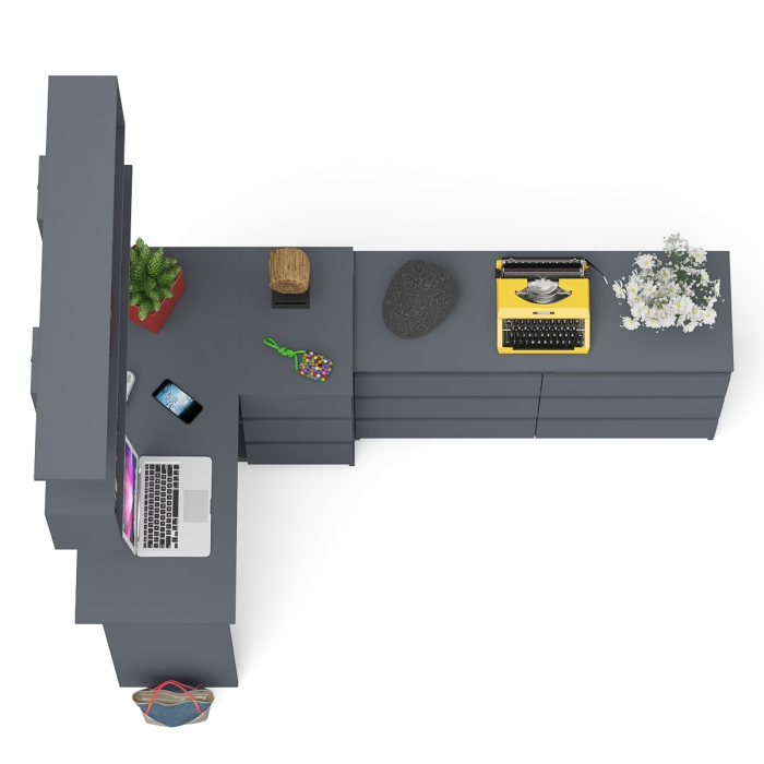 Домашние кабинеты, Стол угловой компьютерный Мори МС-16 правый с книжной полкой и комодом на шесть ящиков