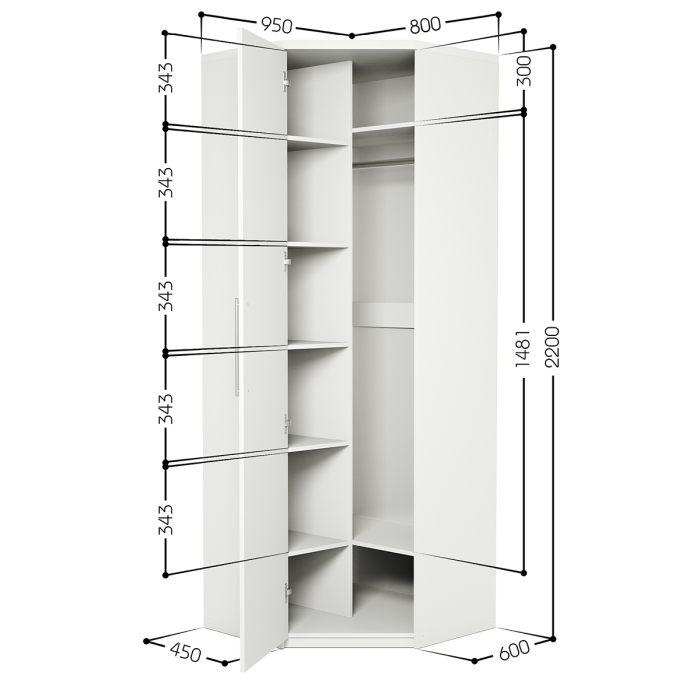 Для одежды, Шкаф угловой Мелодия МУ-12 95х80