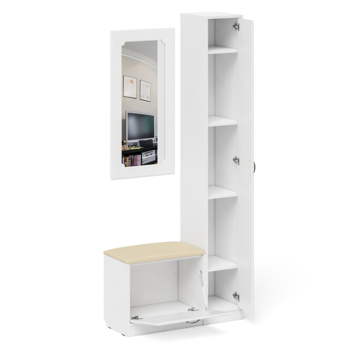 Прихожие, Обувница с сиденьем зеркало и пенал П-6 МДФ фрезеровка ромб