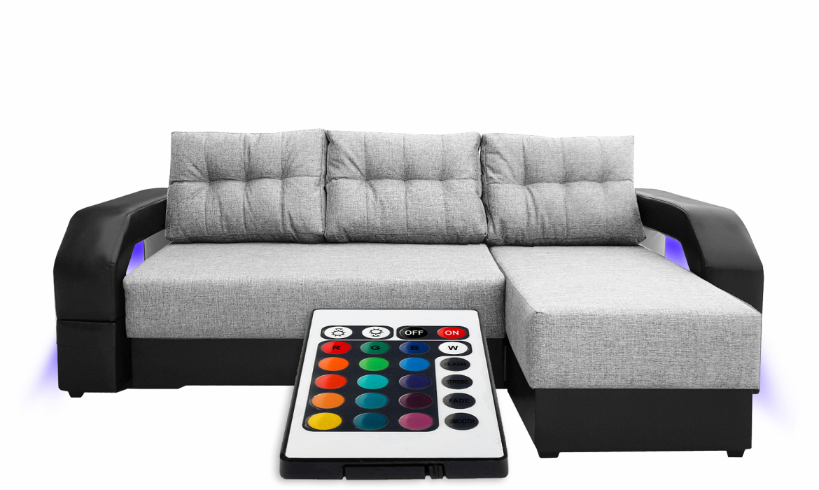 Диваны угловые, Диван угловой Манчестер 150 с подсветкой, правый, рогожка/экокожа