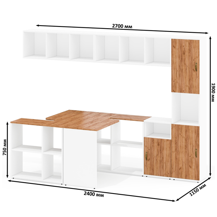 Домашние кабинеты, Комплектация мебели в домашний офис Лидер-8 из двух столов с полками и пенала с тумбой с нишей