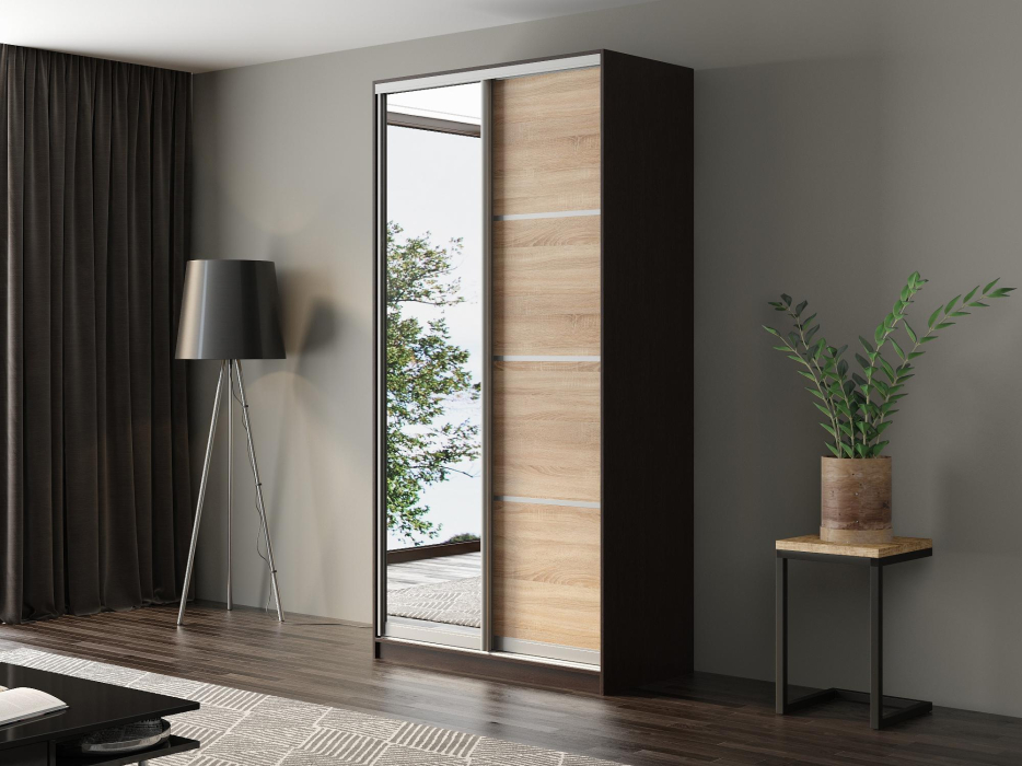 Шкафы-купе, Шкаф-купе Айсберг 120 ВЕНГЕ (сонома/зеркало)