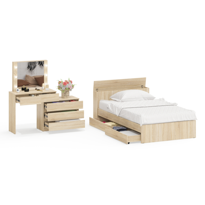 Спальные гарнитуры, Столик туалетный с лампочками 110 с полутораспальной кроватью с ящиками Ксения 1200