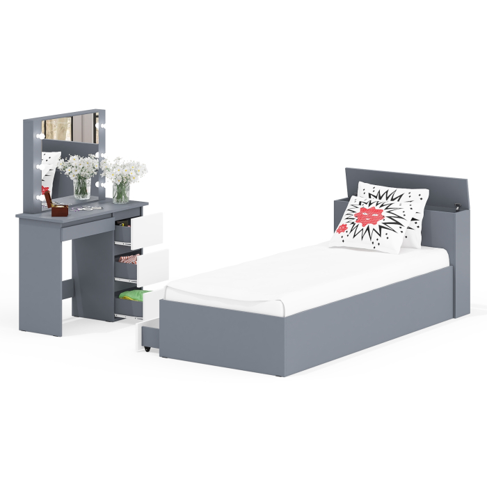 Спальные гарнитуры, Кровать с ящиками Ксения 900 и столик косметический с подсветкой Сура