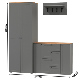 Шкаф в прихожую две двери с комодом и вешалкой для одежды с полкой Остин