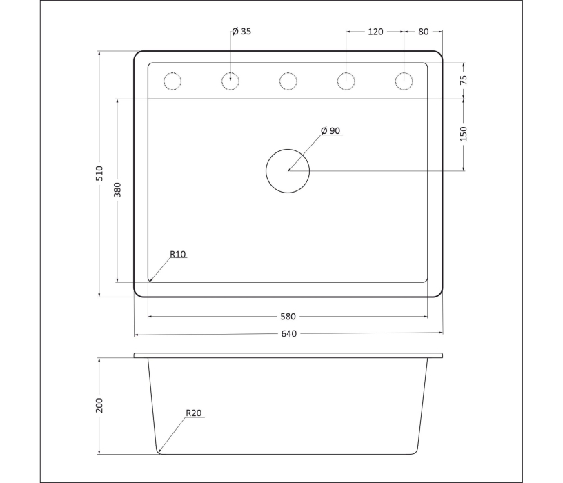 Кухонные мойки, Гранитная мойка EMQ-1640.Q