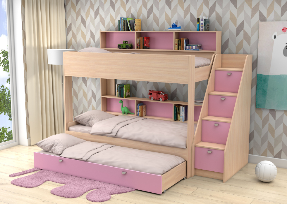 Трехместные, Трехъярусная кровать Golden Kids 10.1 дуб молочный