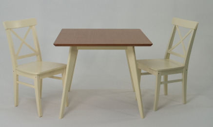 Стол Сканди М 100 слоновая кость/натур со стульями Ингольф слоновая кость