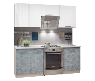 Кухонный гарнитур Регина Песочный / Белый глянец, Бетон серый 2 м