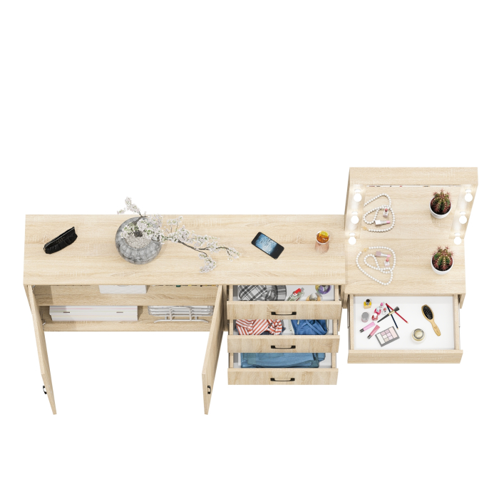 С зеркалом, Косметический навесной столик с подсветкой и комод с ящиками и дверками 123-1604