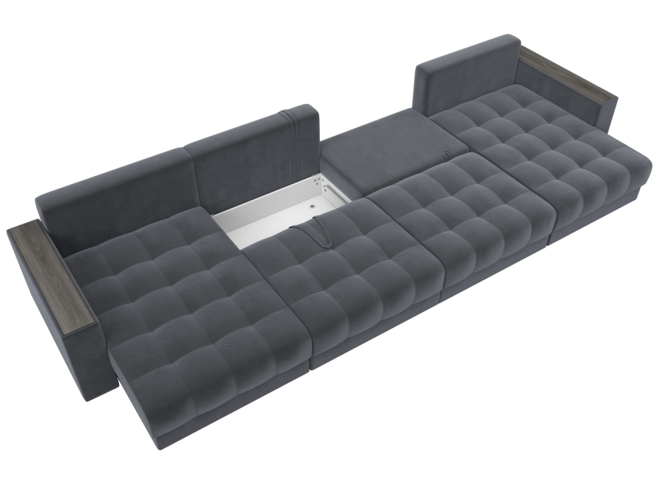 Дизайнерские диваны для гостиной, Диван П-образный с декором Лига-049 НПБ Лонг, велюр SEVEN