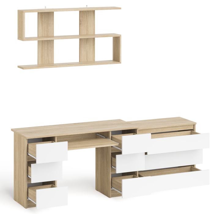 Домашние кабинеты, Комод Мори три ящика МК-800 и стол компьютерный Мори МС-2 с полкой 1200