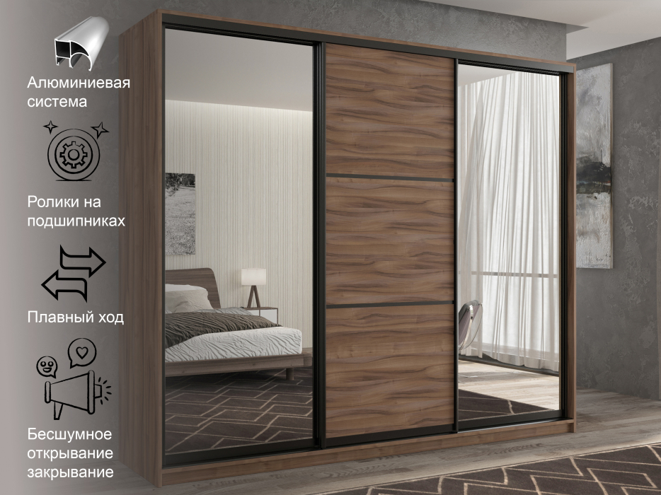 Шкафы-купе 3-х дверные, Шкаф-купе 3х дверный Кааппи 3 210х45