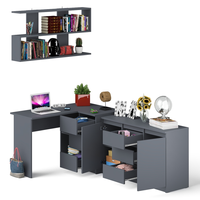 Домашние кабинеты, Стол компьютерный угловой МС-16 правый с навесной полкой и тумбой МК-1200.3 Мори