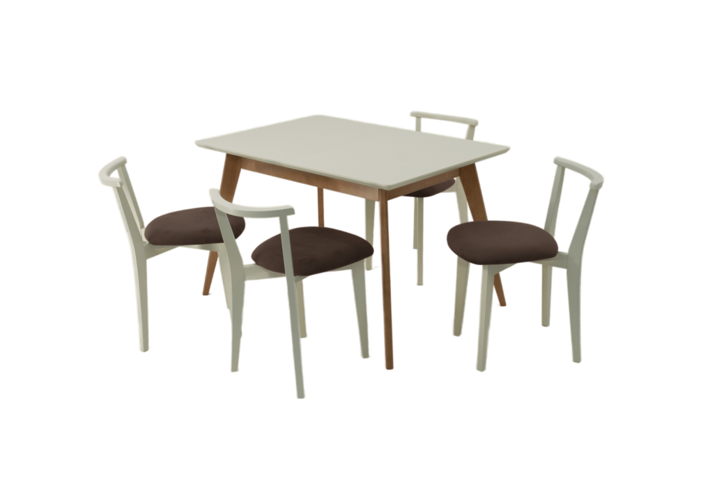 Обеденные группы, Стол Сканди 120 натур/слоновая кость со стульями Франк слоновая кость велюр коричневый