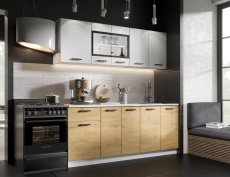 Кухонные гарнитуры, Кухня Хозяюшка 2,0 м Белый гладкий/Дуб вотан ЛДСП