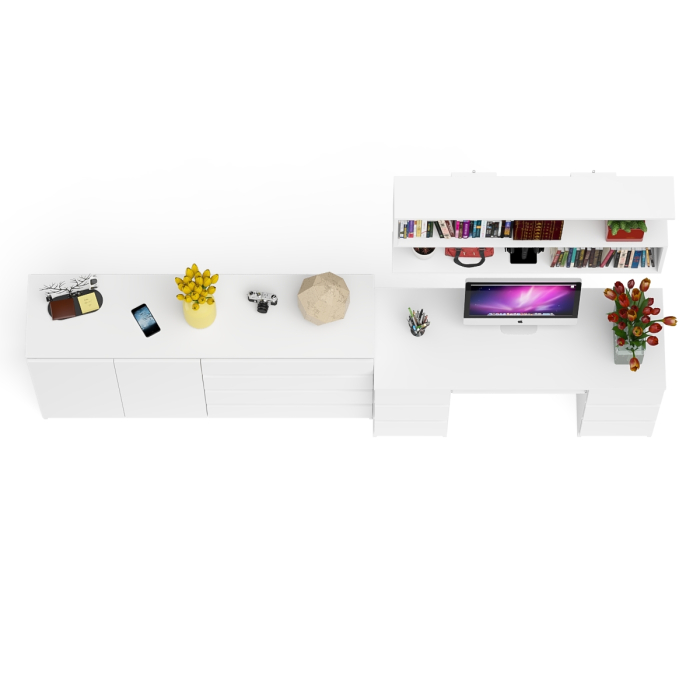 Домашние кабинеты, Стол для работы Мори МС-2 с книжной полкой на 1200 и комодом-тумбой МК1600.1