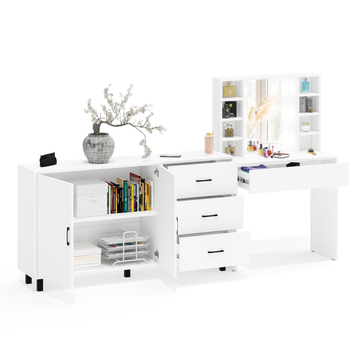 С зеркалом, Косметический cтол с подсветкой и ящиком 115 и комод 123-1604