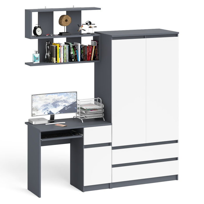 Домашние кабинеты, Стол компьютерный с ящиком МС-1 правый с навесной полкой и шкаф-комод МШ900.1 Мори