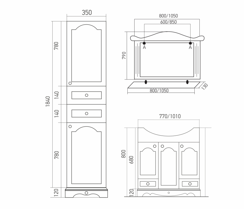 Мебель для ванных комнат, Набор мебели для ванной Mixline Прованс-105 белый ясень (зеркало, тумба на цоколе, раковина)