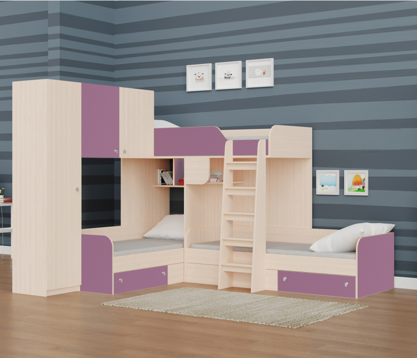 Для подростков, Кровать двухъярусная Трио/1 Дуб молочный