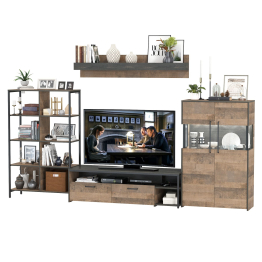 Стенка лофт в гостиную Трувор № 57 с комодом-витриной с подсветкой