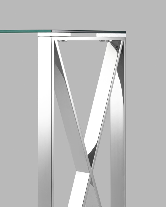 Открытые, Консоль КРОСС 115х30 (Прозрачное стекло/Сталь серебро)