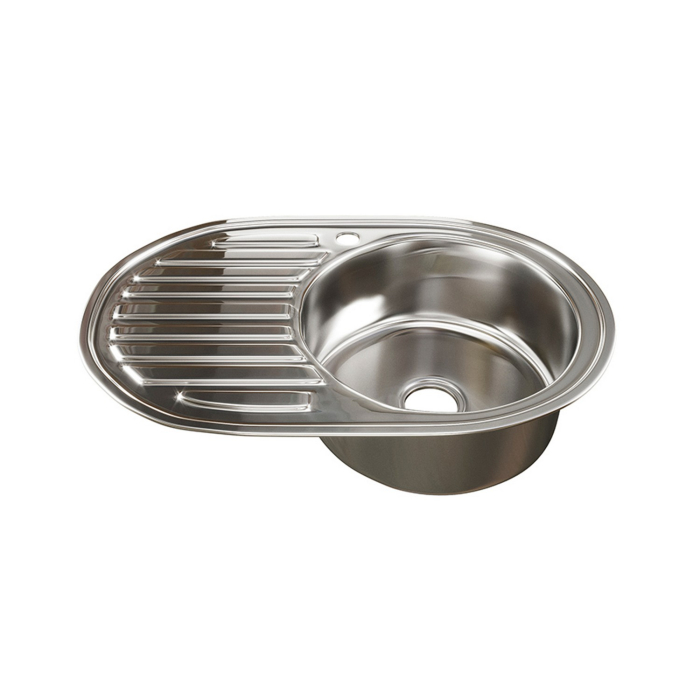 Кухонные мойки, Мойка овал 77х50 (0,6) прав вып 3 1/2 MIXLINE 16см с сифоном